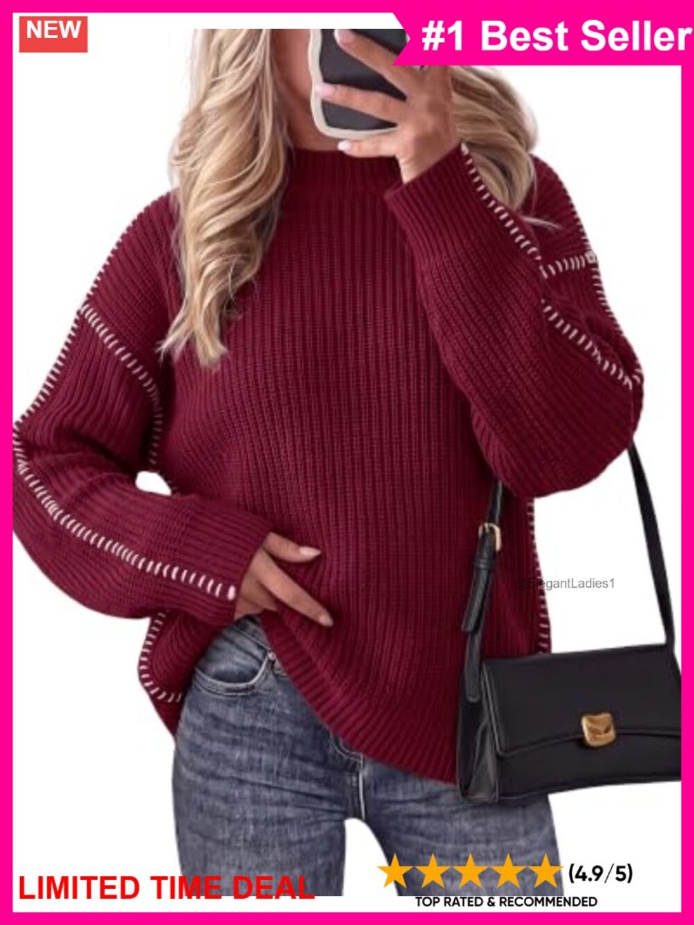 Oversized Chunky Knit Mock Neck Pullover Sweater Loose Fit Ribbed